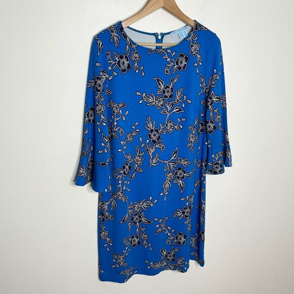 Draper James Womens Geranium Bell Sleeve Shift Dress Medium Blue Floral Stretch - Picture 2 of 9